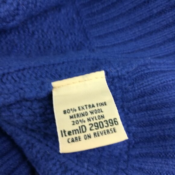 LL Bean Sweater Cardigan Extra Fine Merino Wool Cable Knit Blue Womens Medium - Picture 7 of 9